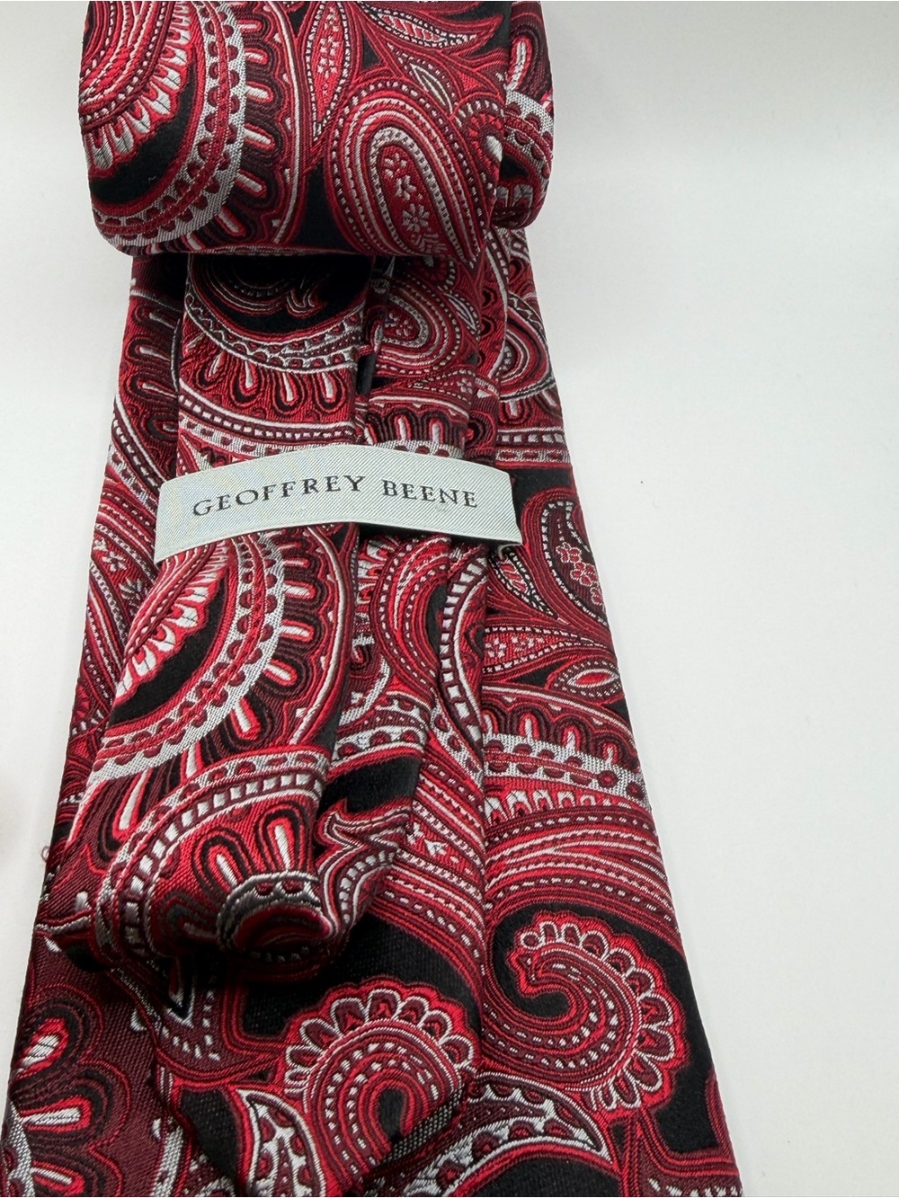 Geoffrey Beene Burgundy and Black Paisley Silk Tie